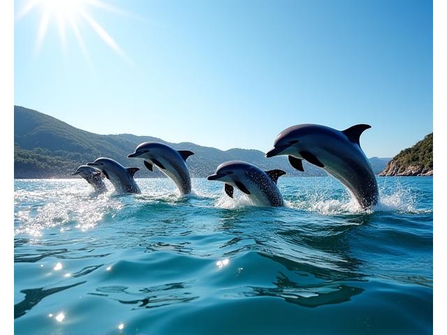 Golfinhos-nariz-de-garrafa nadando na foz do rio Sado