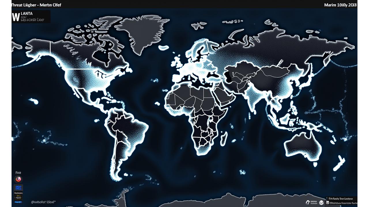 Interface de IA mostrando um mapa de ameaças marinhas em tempo real com alertas e predições