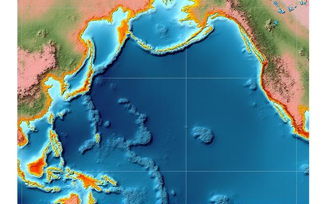 Screenshot de um mapa com sobreposições de dados de satélite de temperatura da água e clorofila, indicando potenciais zonas de pesca.
